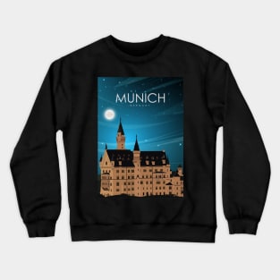 Munich Germany Caste Travel Poster at Night Crewneck Sweatshirt